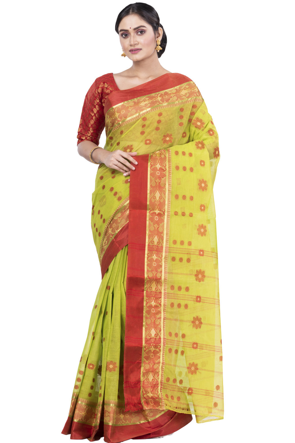 Green Pure Cotton BolLata_Tant Tant Saree (838)